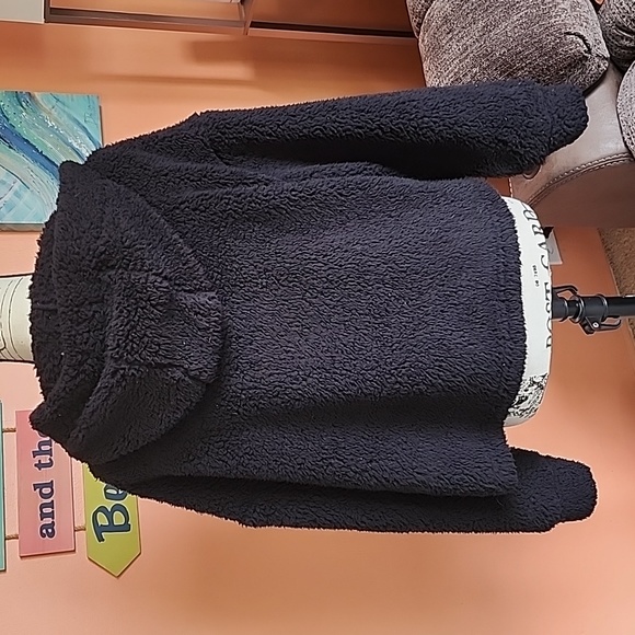 NEW sherpa cozy fleece hoodie blk Med - Picture 6 of 6